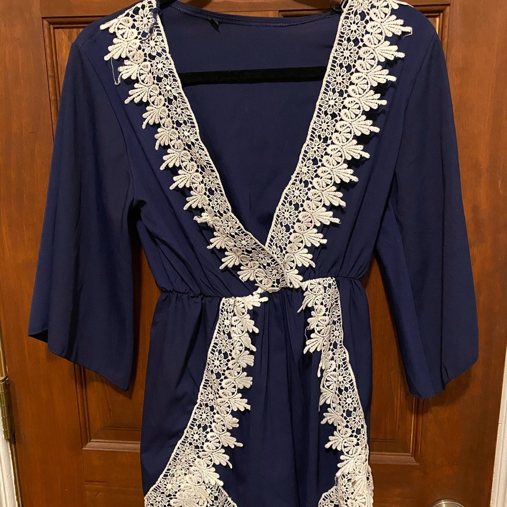 Blue Colored Deep-V Romper